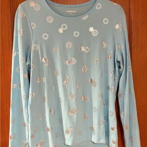 Lands' End Light Blue Snowflake Top